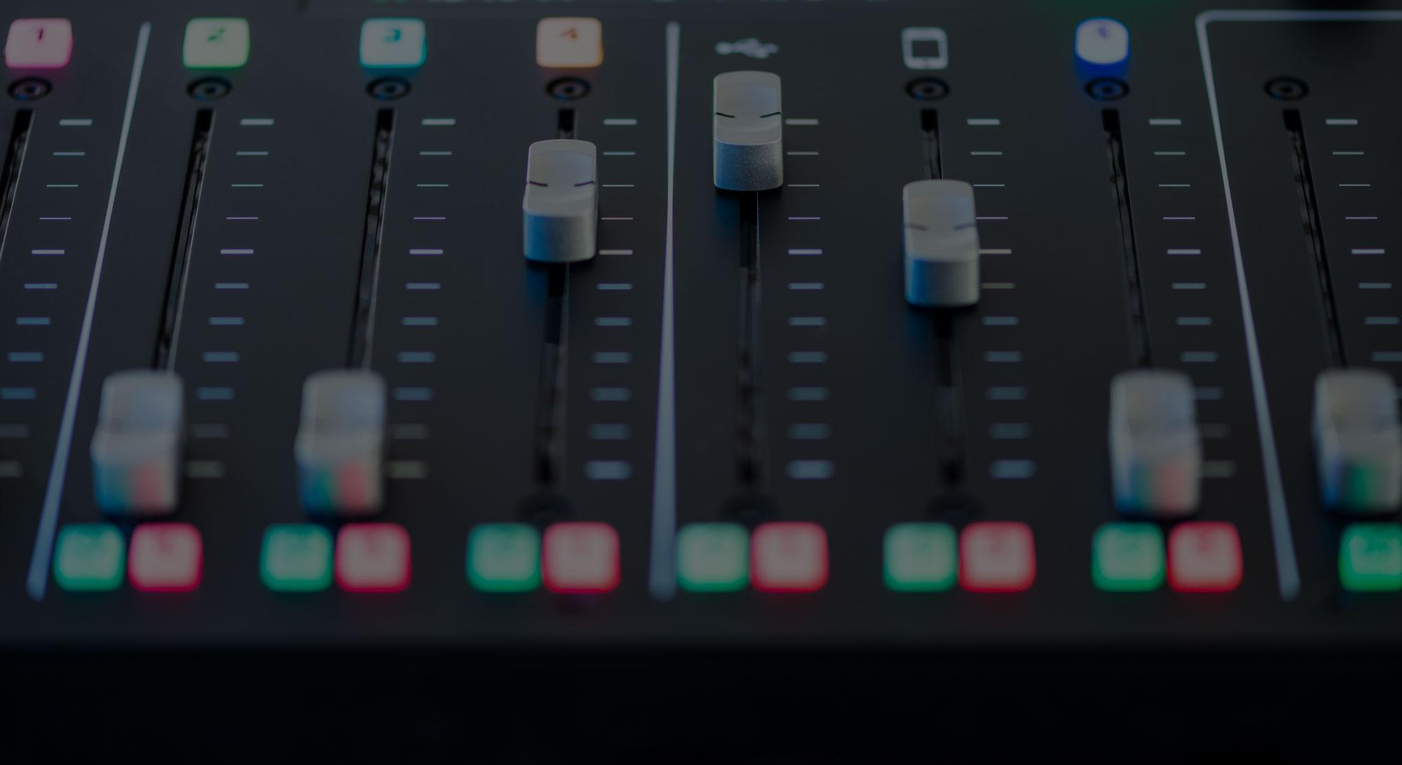 Close up of the faders on the mixer at Cairns Podcast Studio